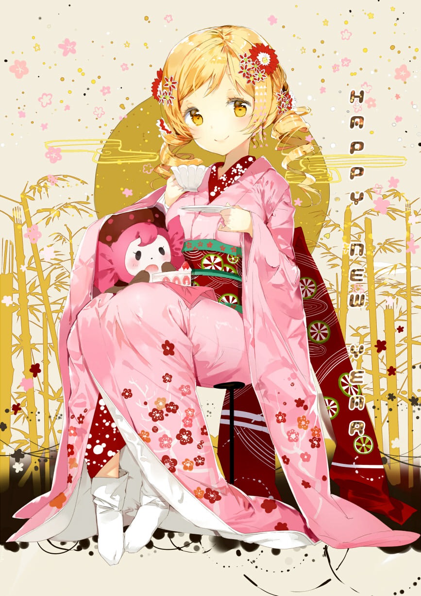 anmi, charlotte_(madomagi), kimono, mahou_shoujo_madoka_magica, tomoe_mami