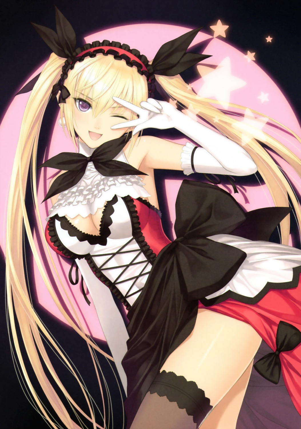 cleavage, mistral_nereis, pointy_ears, sega, shining_hearts, shining_world, thighhighs, tony_taka