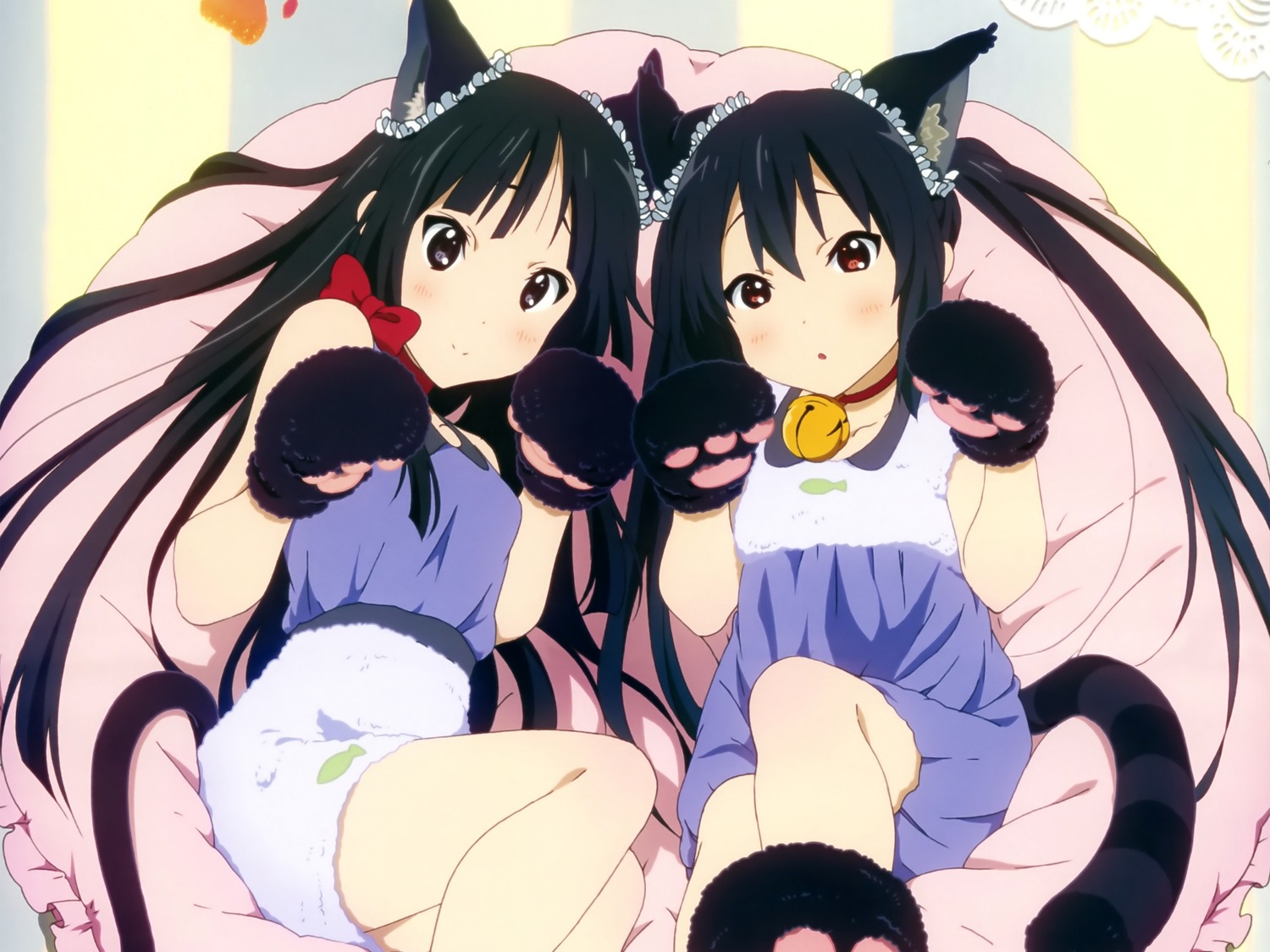 akiyama_mio, animal_ears, k-on!, nakano_azusa, nekomimi, sagawa_haruka, tail