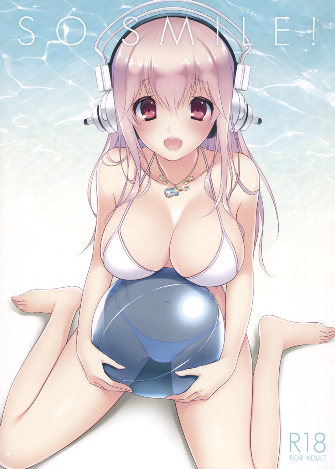 ayase_hazuki, bikini, cleavage, cross_hearts, headphones, sonico, super_sonico, swimsuits