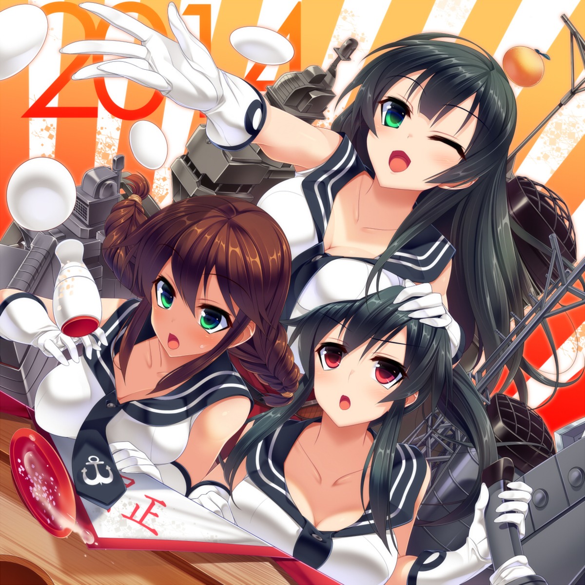 agano_(kancolle), cleavage, dragonmaterial, kantai_collection, noshiro_(kancolle), seifuku, yahagi_(kancolle)