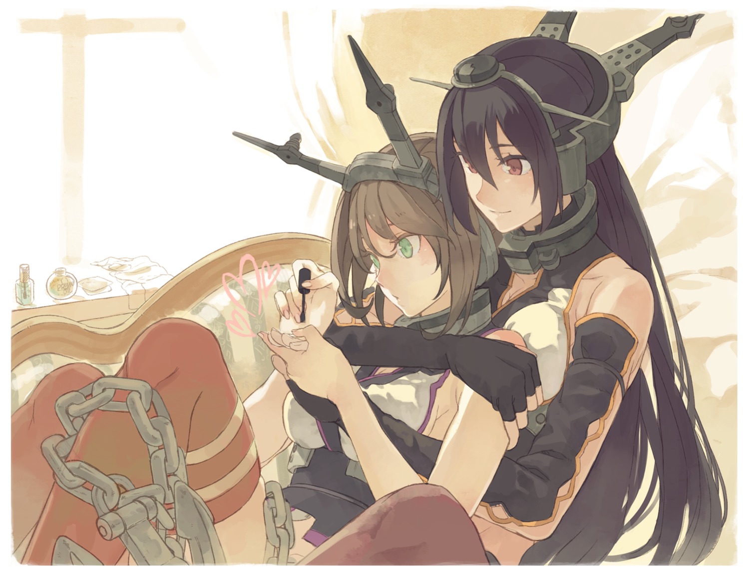 cosmic, japanese_clothes, kantai_collection, mutsu_(kancolle), nagato_(kancolle), thighhighs