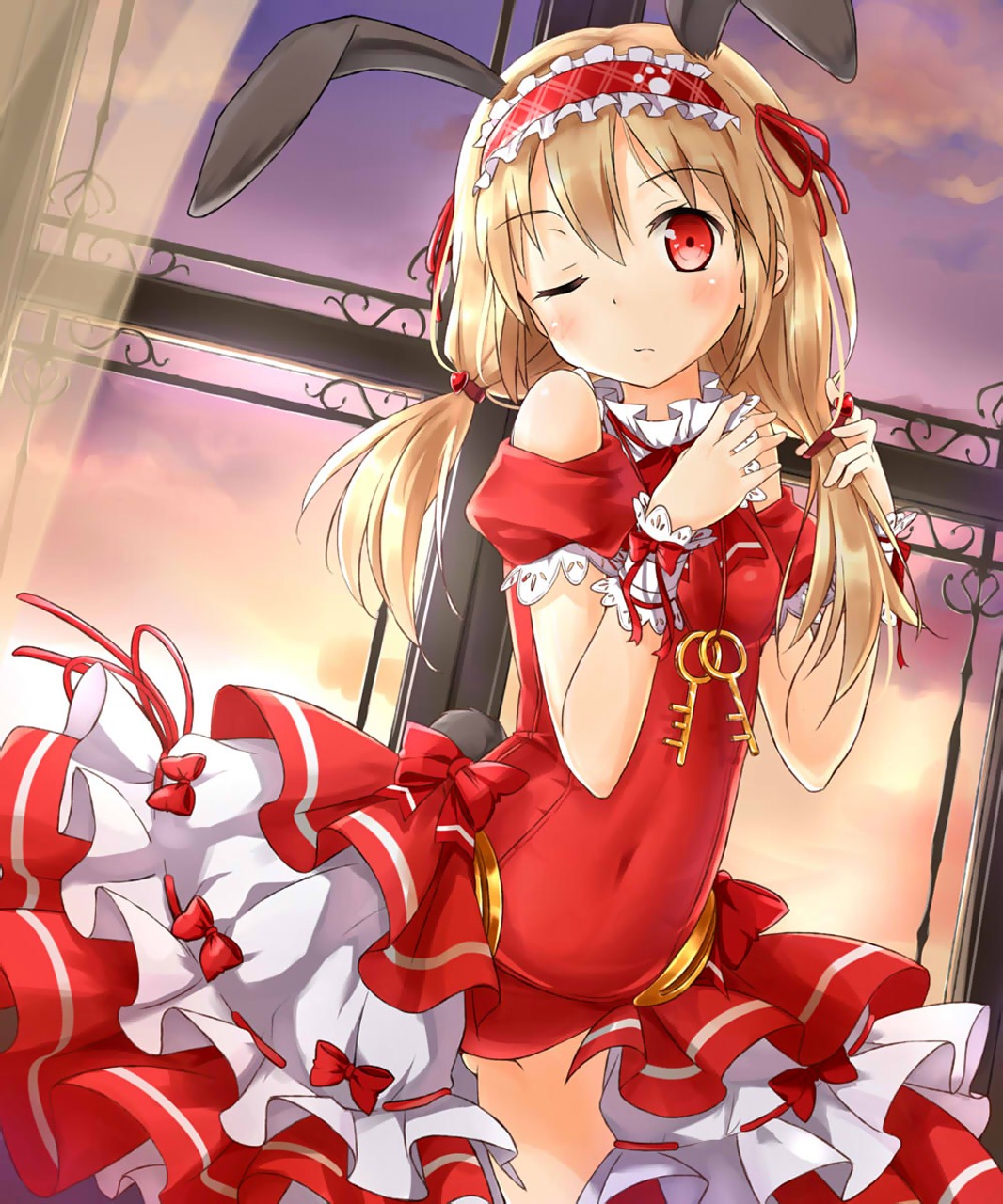 animal_ears, bunny_ears, dress, maniku, tail, thighhighs