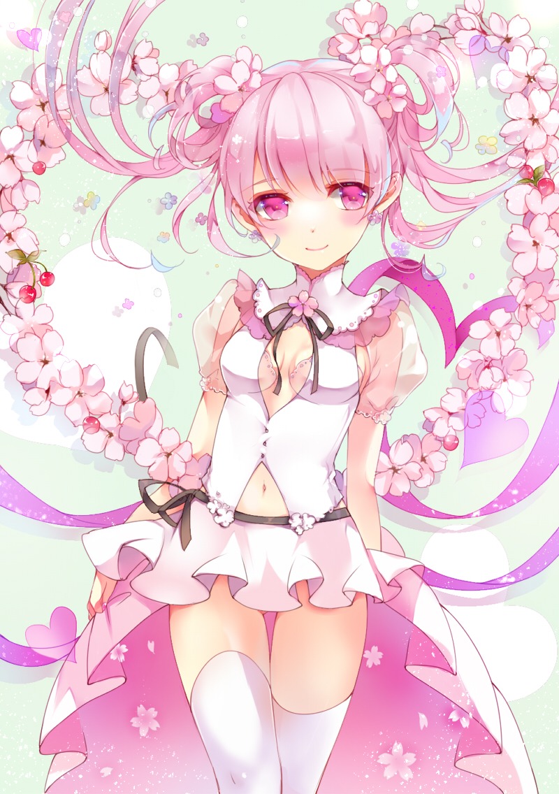 cleavage, hatsune_miku, sakura_miku, thighhighs, tukino_(panna), vocaloid