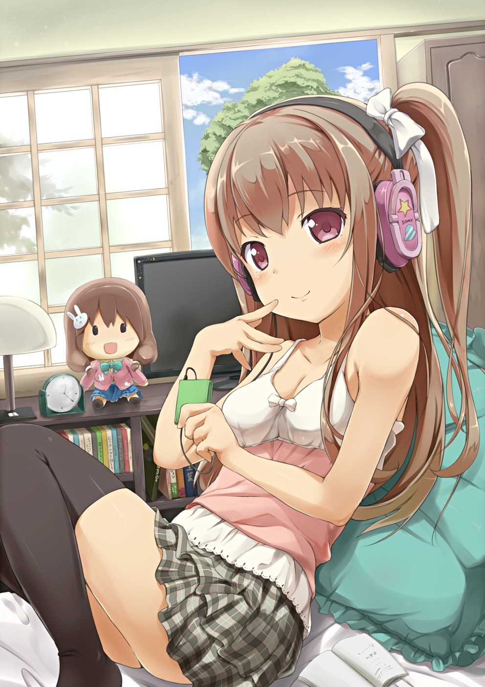 asahina_momoko, girlfriend_(kari), headphones, kazemachi_haruka, kotobamaru, thighhighs
