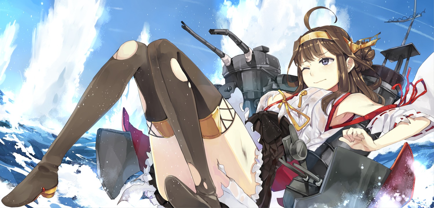 hao_(patinnko), heels, kantai_collection, kongou_(kancolle), thighhighs, torn_clothes, wet