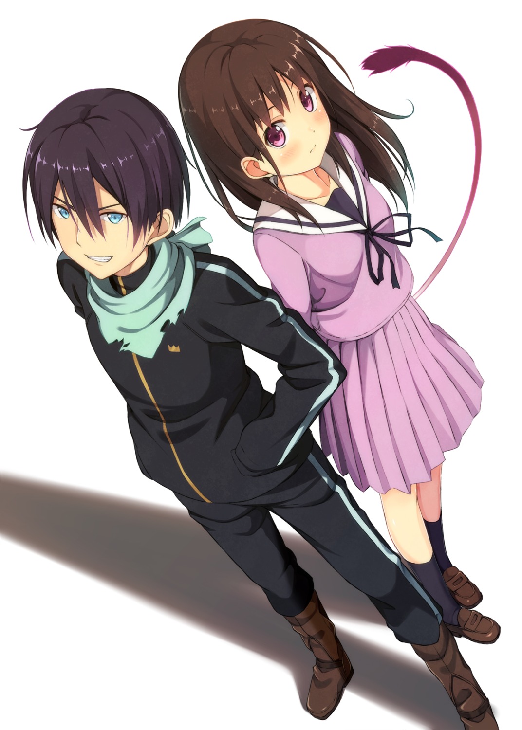 iki_hiyori, kinta_(distortion), noragami, seifuku, tail, yato