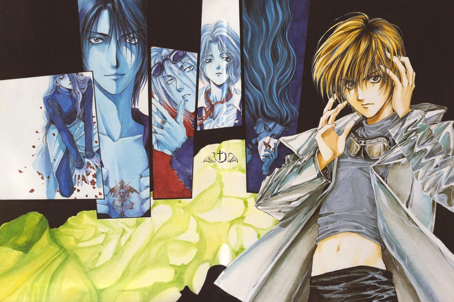 angel_sanctuary, katou_yue, kira_sakuya, megane, mudou_setsuna, open_shirt, raziel, rosiel, uriel, yuki_kaori