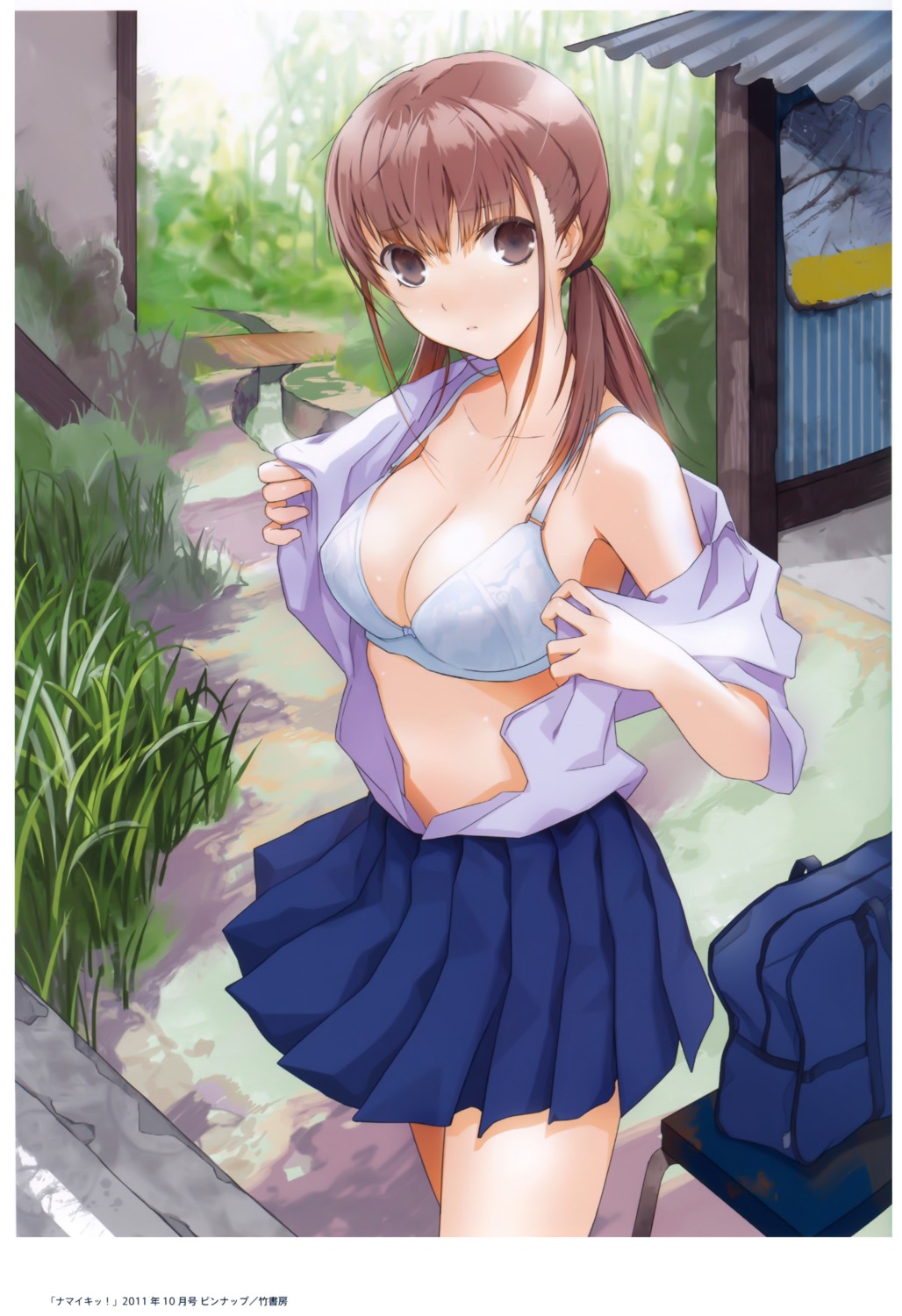 bra, cleavage, fuyuno_haruaki, open_shirt, seifuku, undressing