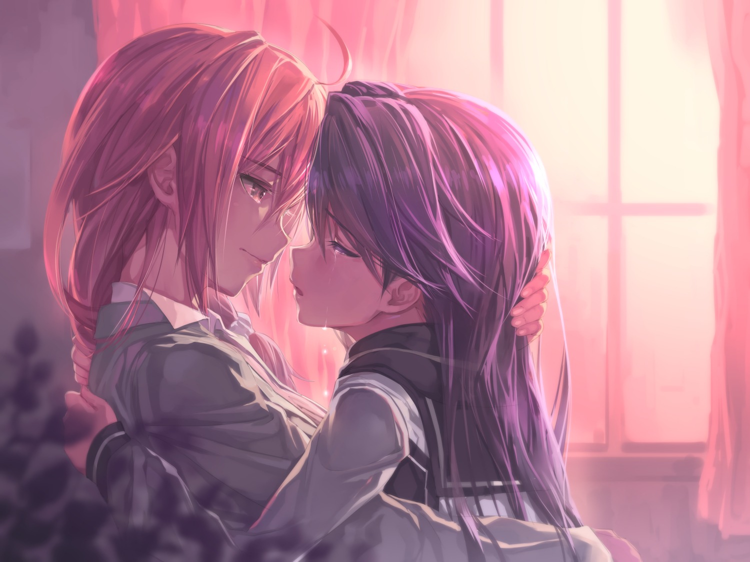 isshiki_mashiro, kuroki_rei, michairu., seifuku, vividred_operation, yuri