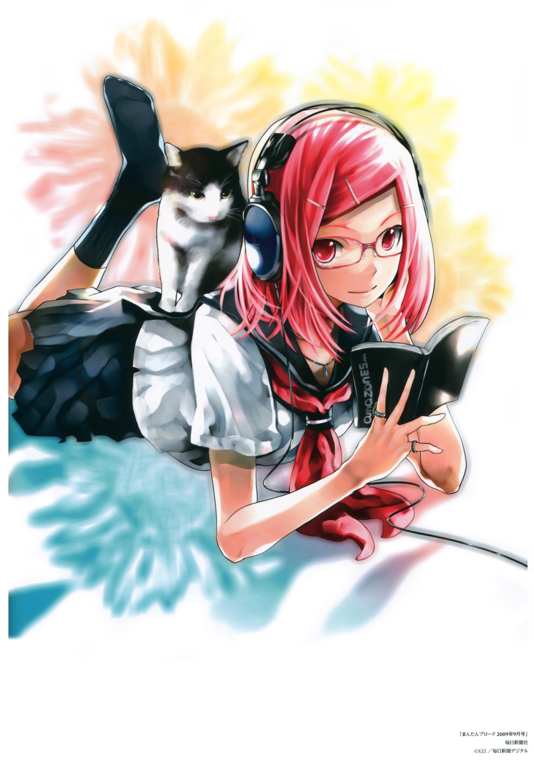 headphones, kei, megane, nanako_(kei), neko, seifuku
