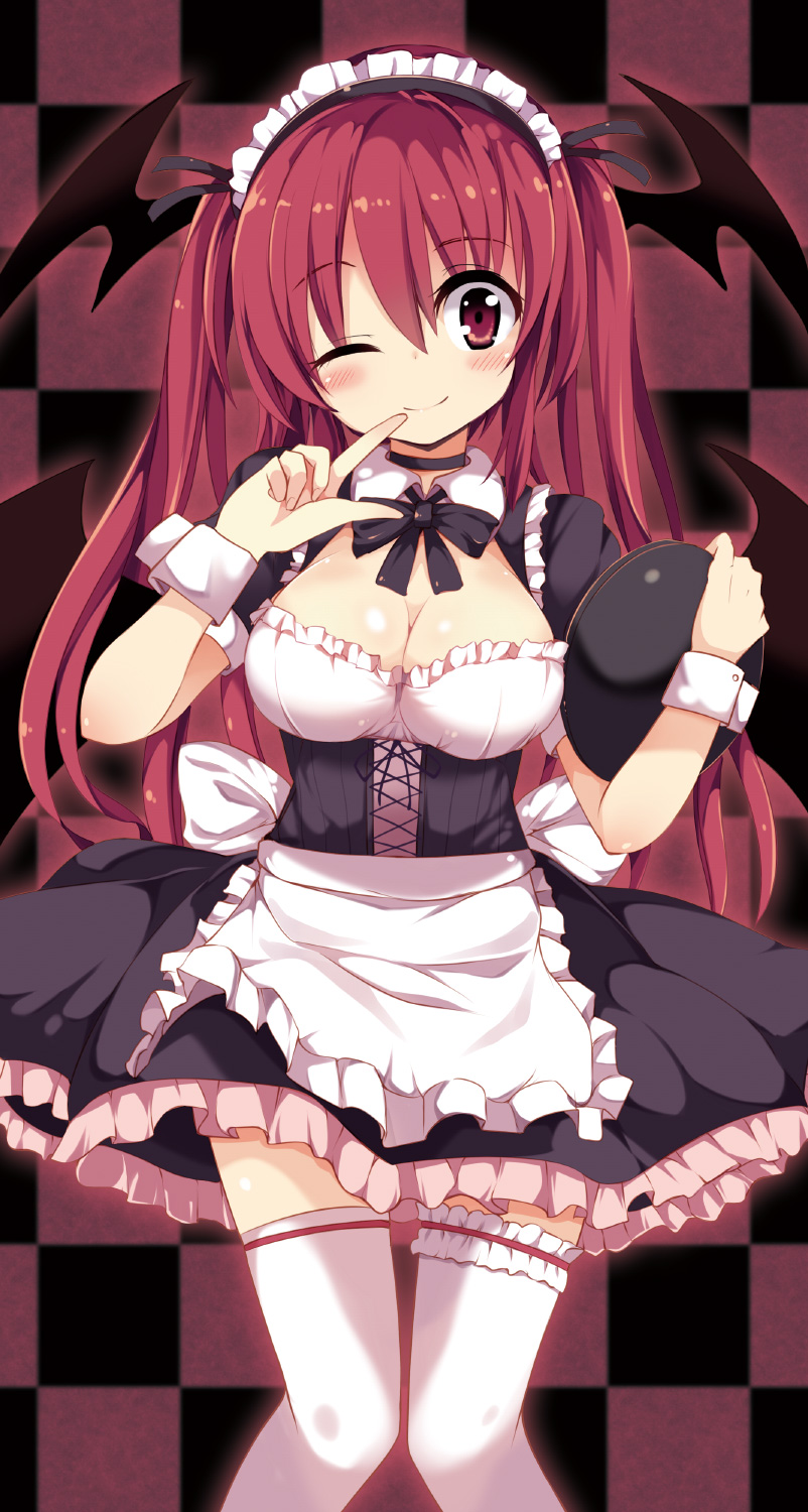 cleavage, garter, koakuma, maid, matsuri_uta, thighhighs, touhou, waitress