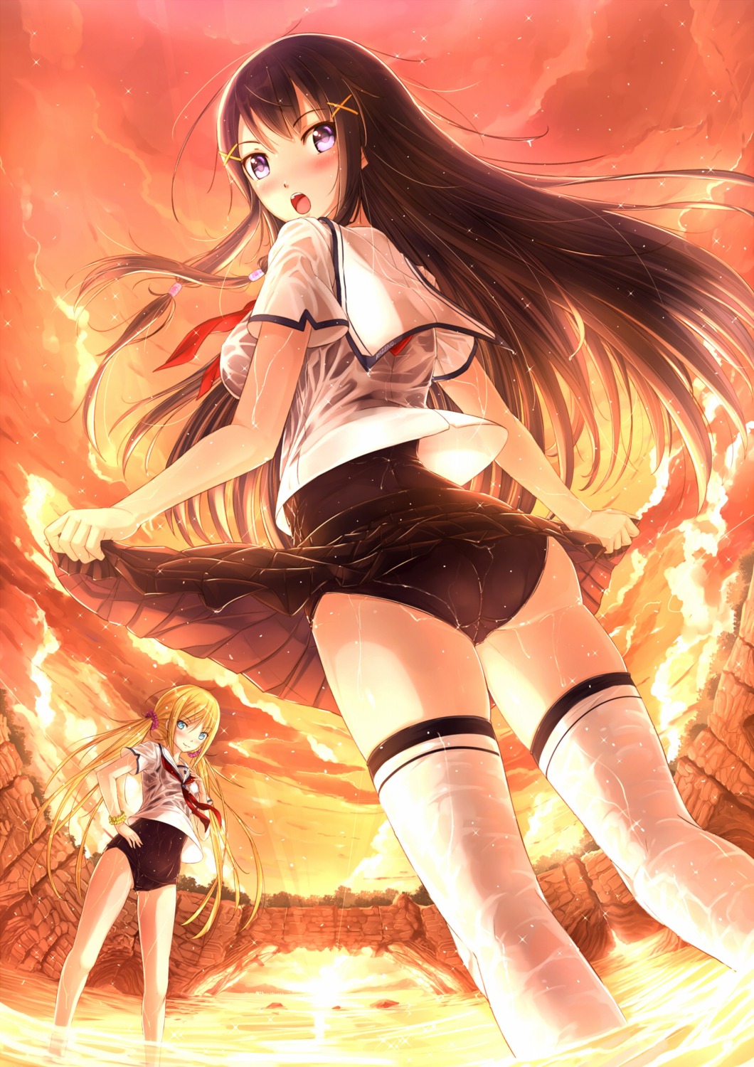 ass, kazeno, school_swimsuit, seifuku, swimsuits, thighhighs, wet_clothes