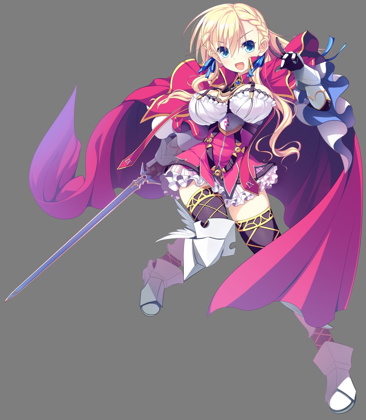 armor, kimi_to_boku_to_no_kishi_no_hibi, ozawa_akifumi, piriri!, saionji_kei, sword, thighhighs, transparent_png