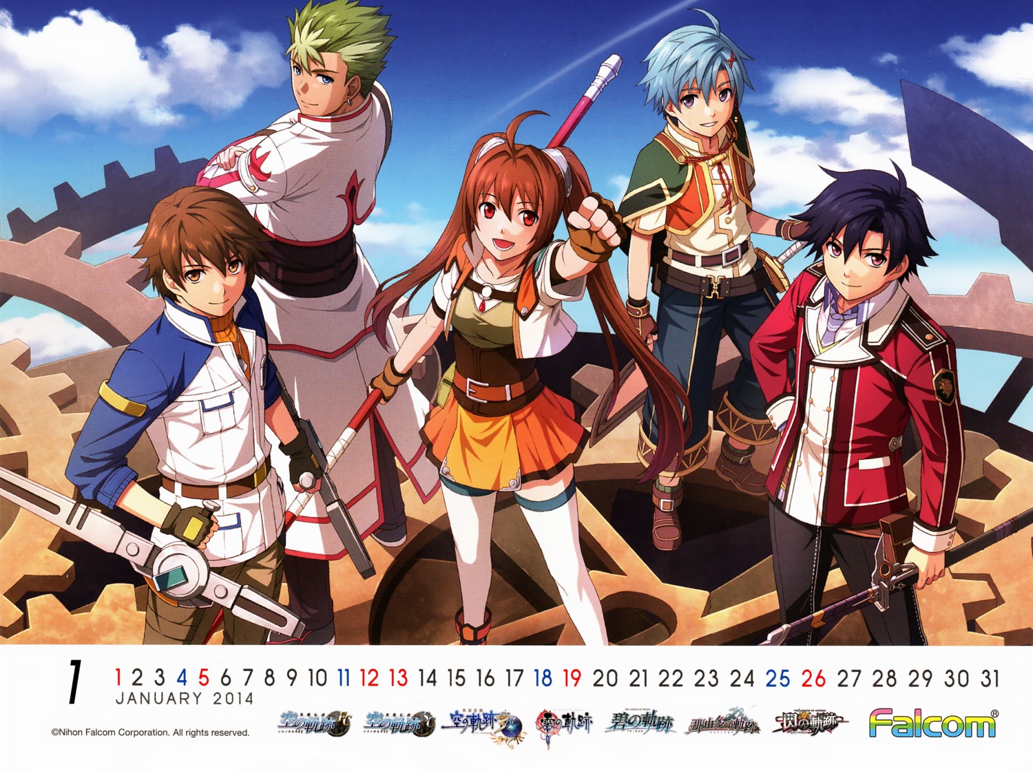 calendar, eiyuu_densetsu, eiyuu_densetsu:_ao_no_kiseki, eiyuu_densetsu:_sen_no_kiseki, eiyuu_densetsu:_sora_no_kiseki, eiyuu_densetsu:_zero_no_kiseki, enami_katsumi, estelle_bright