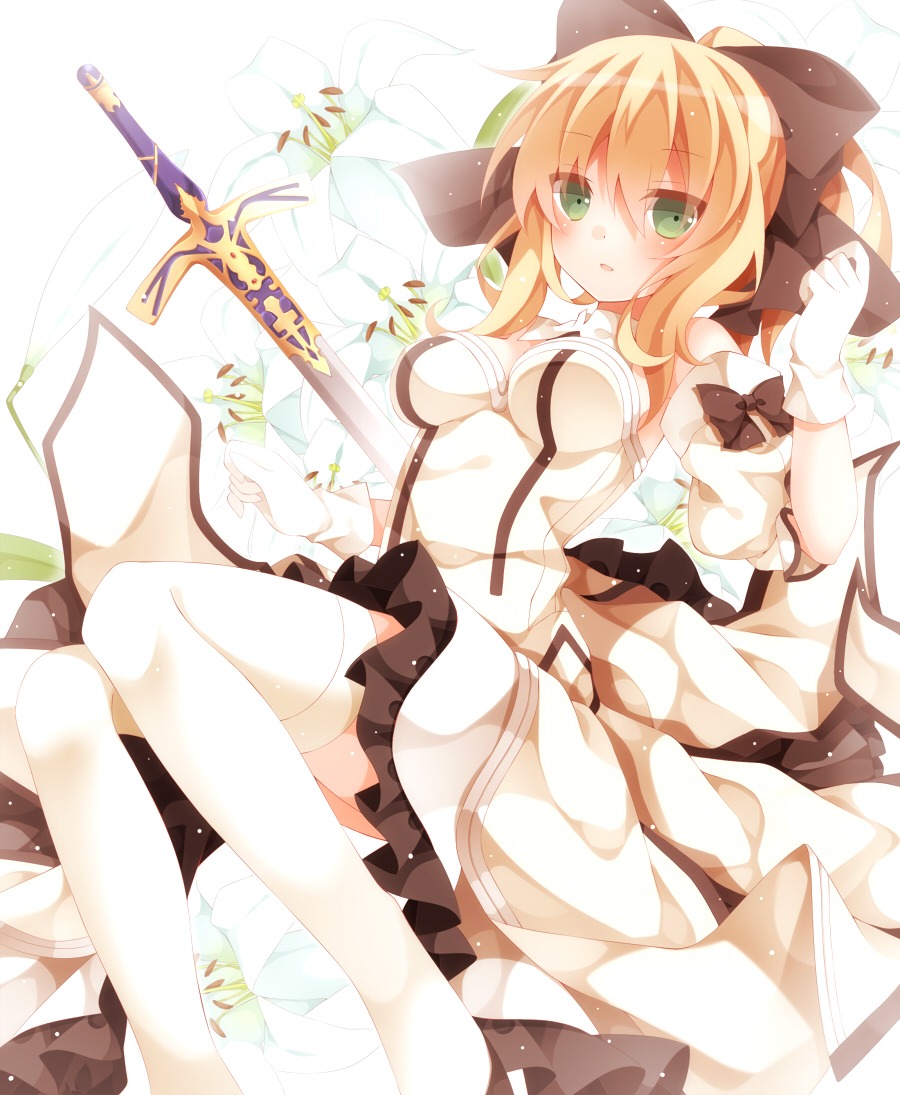 artoria_pendragon_(fate), fate/stay_night, fate/unlimited_codes, mog_(artist), sword, thighhighs
