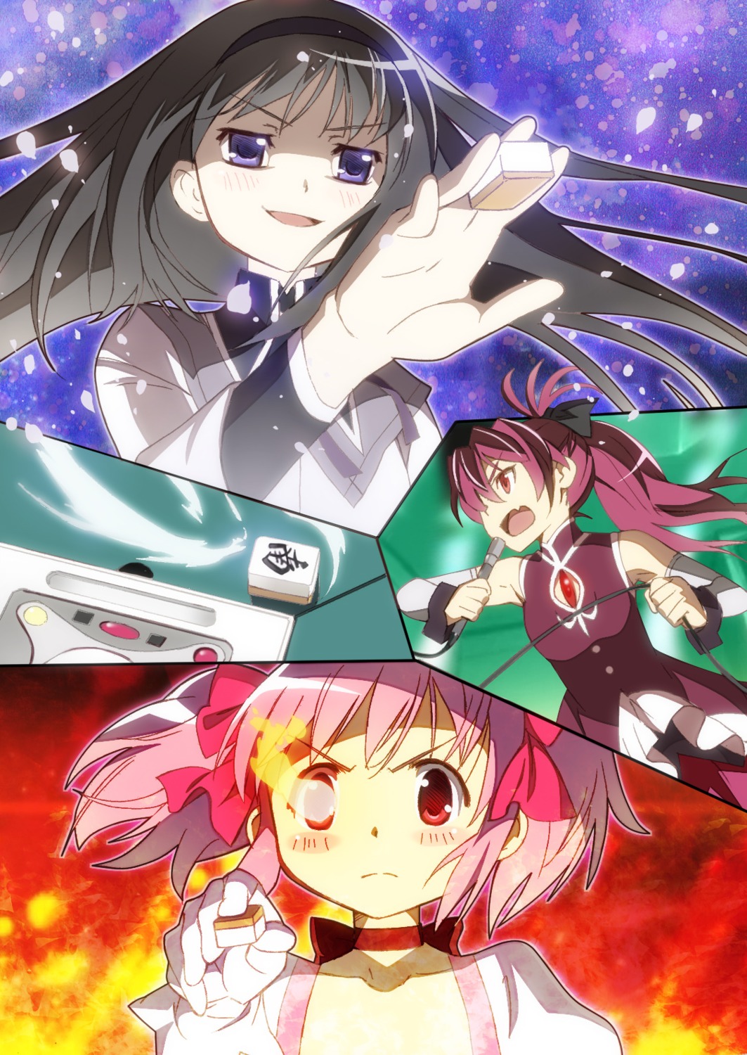 akemi_homura, kaname_madoka, mahou_shoujo_madoka_magica, nyoronyoro, parody, saki, saki_achiga-hen, sakura_kyouko