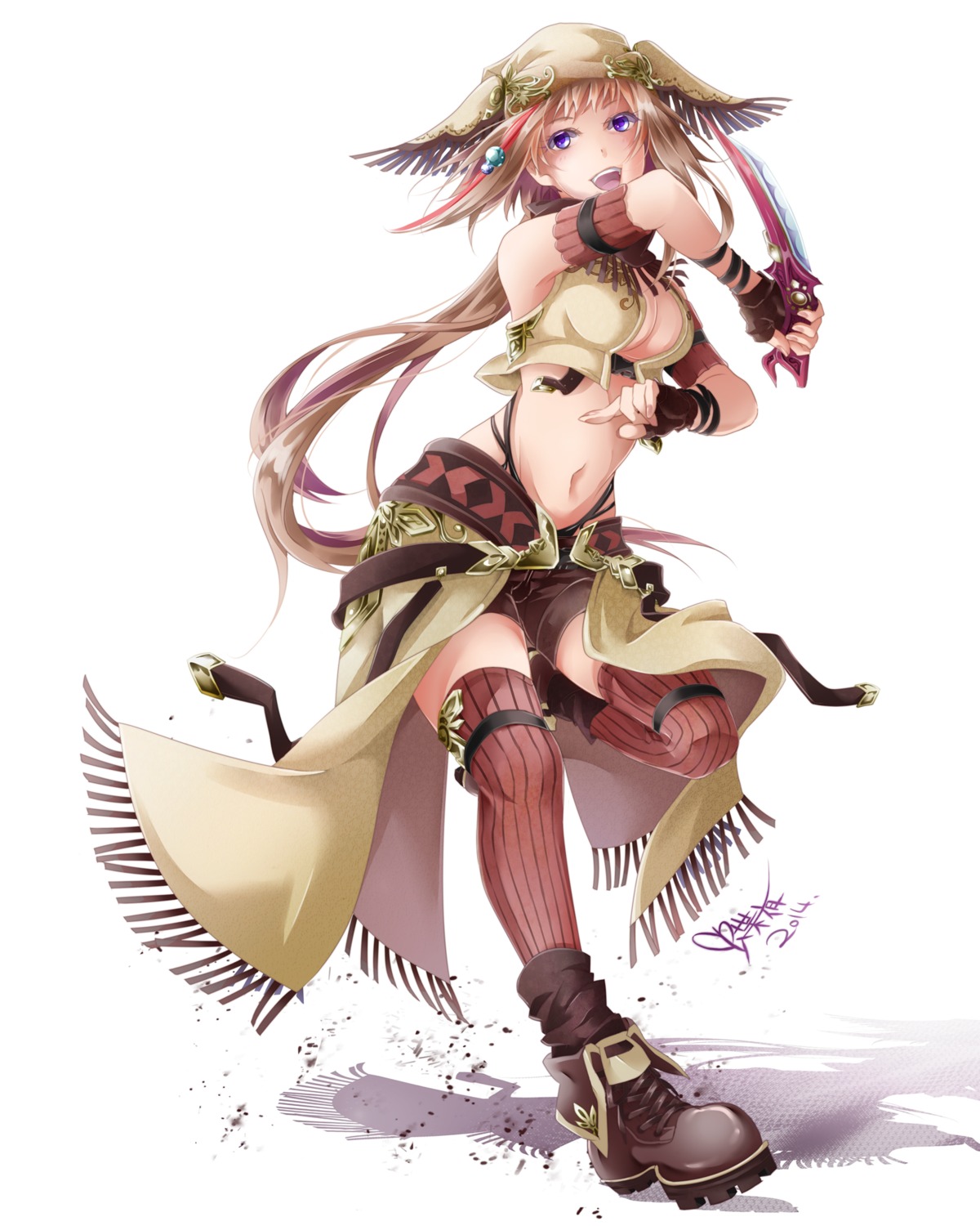 cleavage, thighhighs, tyouya, weapon