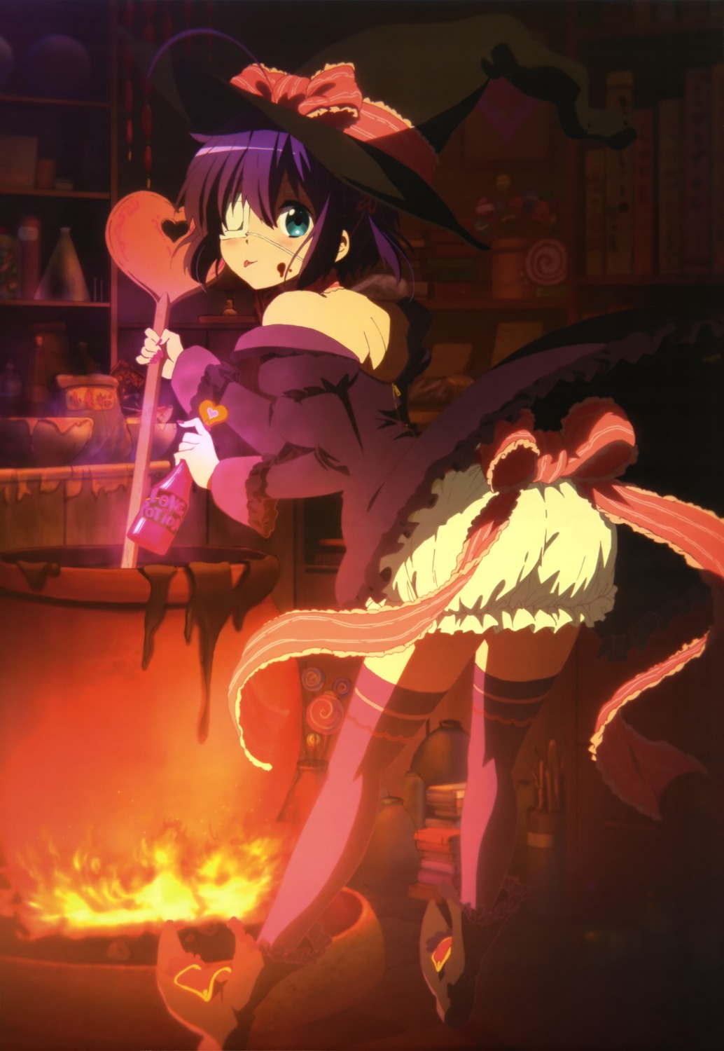 bloomers, chuunibyou_demo_koi_ga_shitai!, eyepatch, sawa_shinpei, takanashi_rikka, thighhighs, witch