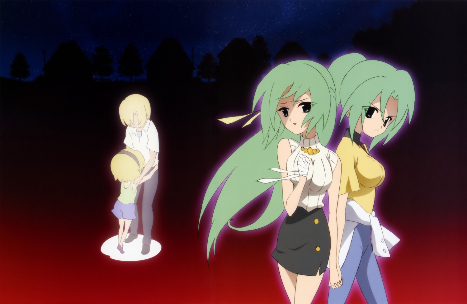 higurashi_no_naku_koro_ni, houjou_satoko, houjou_satoshi, numata_seiya, sonozaki_mion, sonozaki_shion