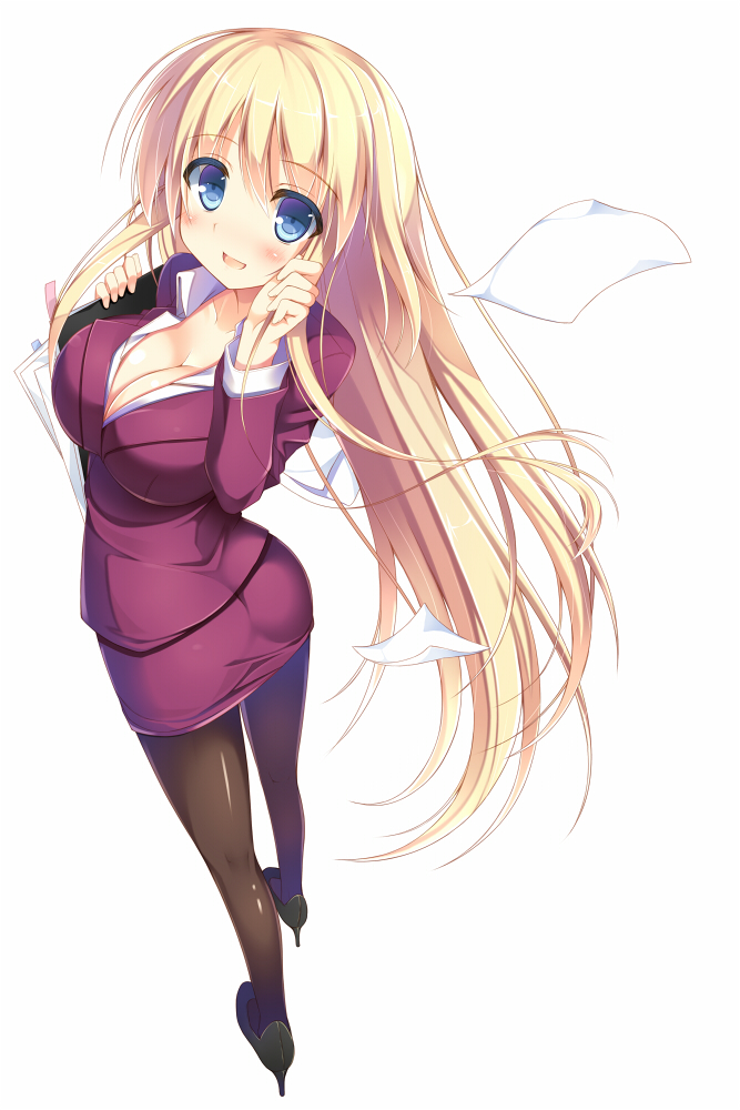 business_suit, cleavage, nozomi_tsubame, pantyhose, uchi_no_isourou_ga_sekai_wo_shouakushiteiru