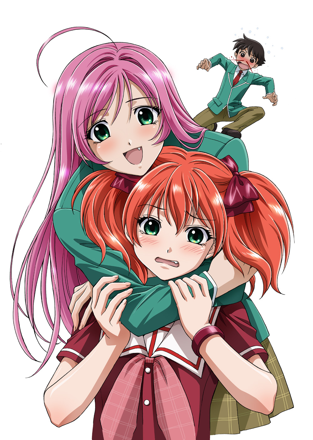 akashiya_moka, aono_tsukune, blood, rosario_to_vampire, seifuku, shuzen_kokoa