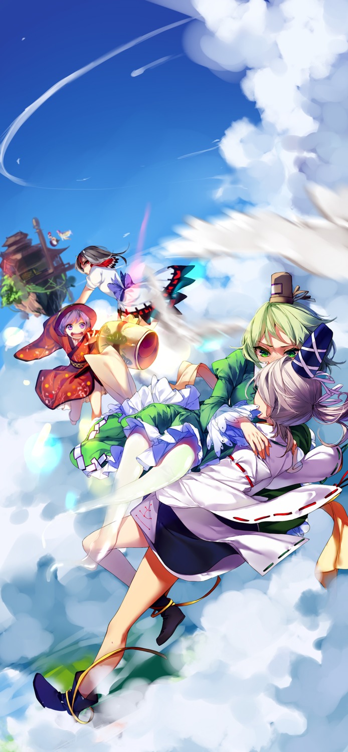 horikawa_raiko, hug, kijin_seija, mononobe_no_futo, soga_no_tojiko, sukuna_shinmyoumaru, touhou, tsukumo_benben