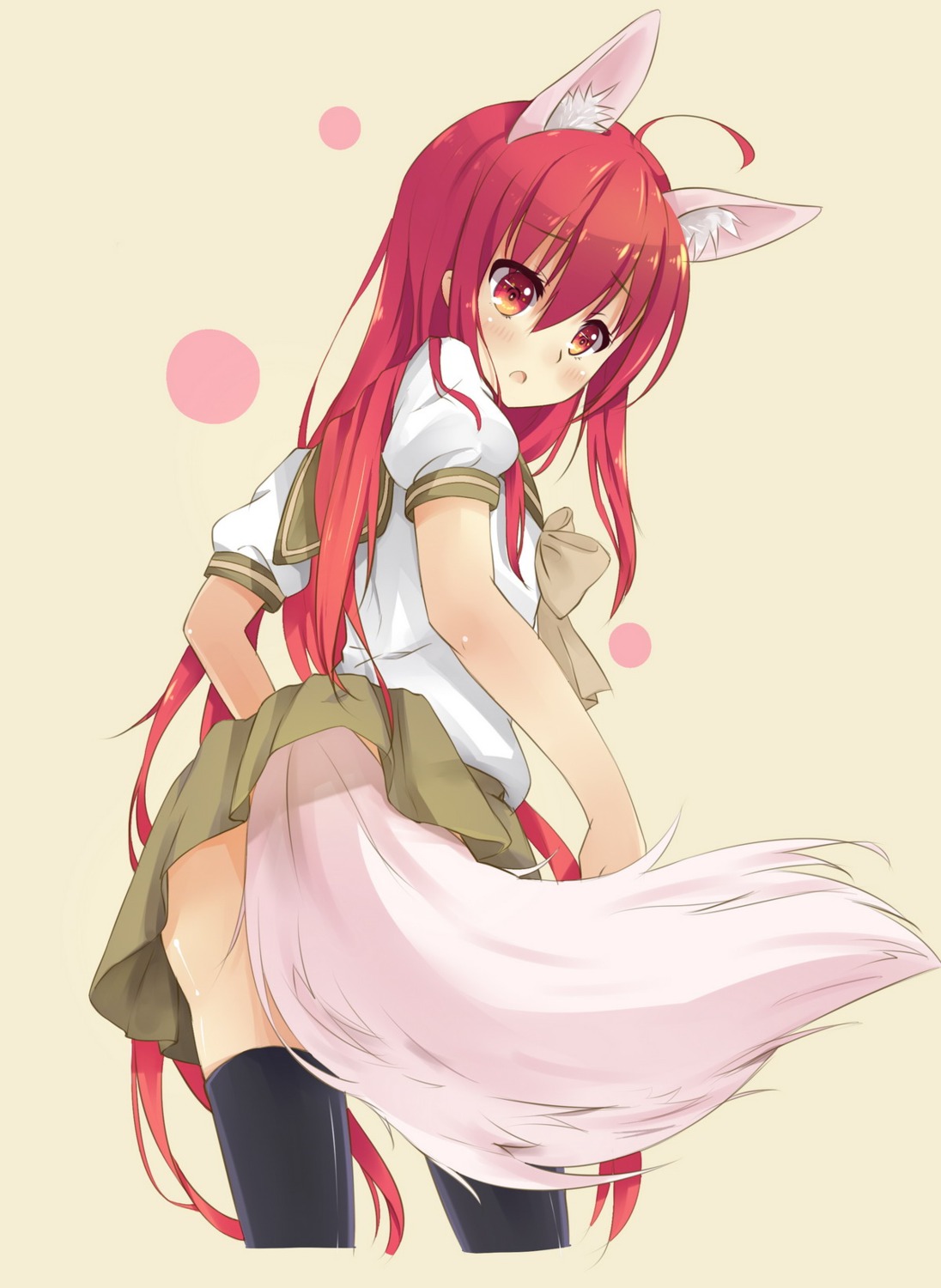 animal_ears, fei_miao, kitsune, seifuku, shakugan_no_shana, shana, tail, thighhighs