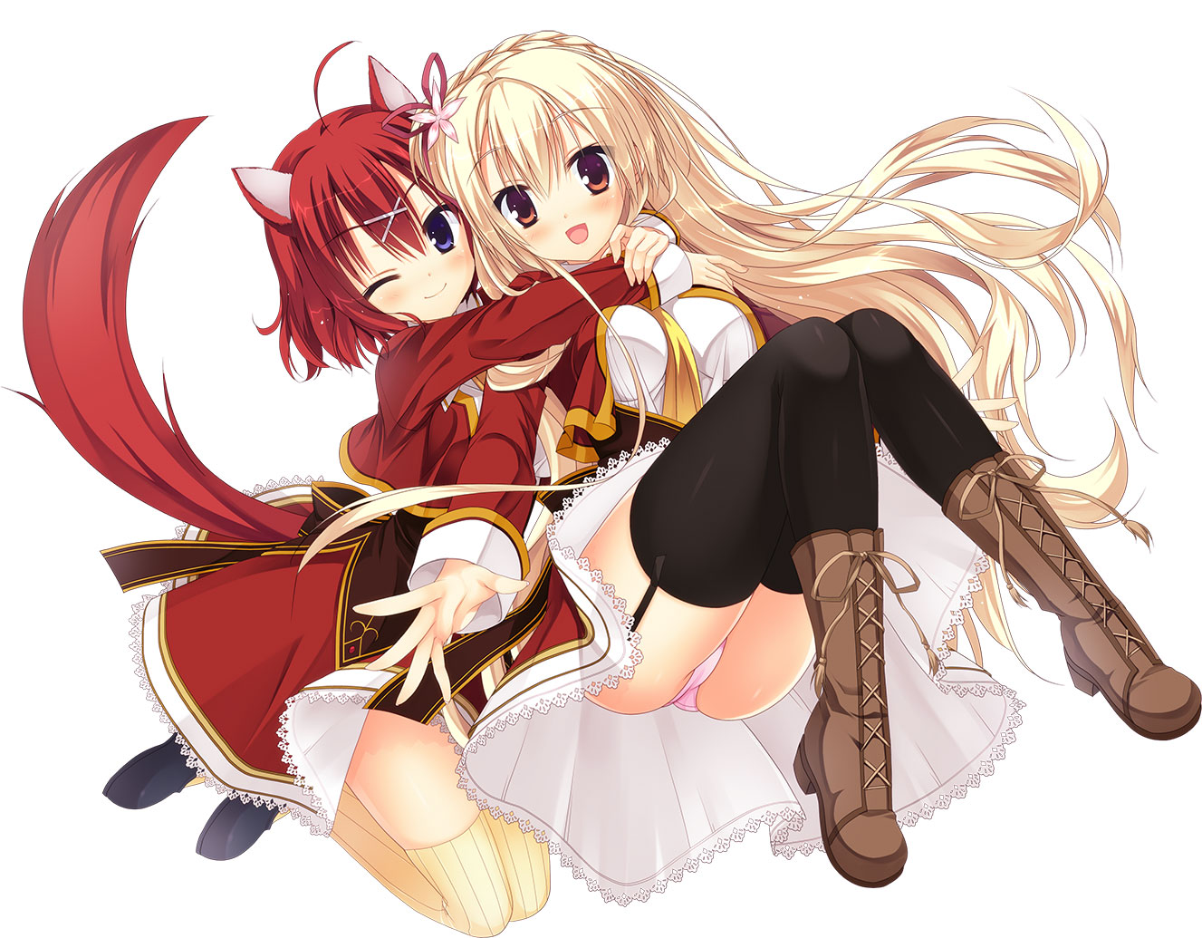 amairo_islenauts, animal_ears, kizuki_erika, masaki_gaillard, shirley_warwick, stockings, tail, thighhighs, yuzu-soft