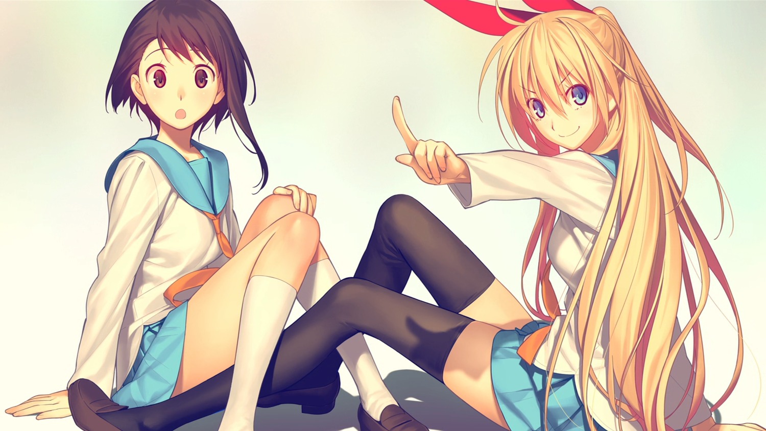 cap, endcard, kirisaki_chitoge, koyama_hirokazu, nisekoi, onodera_kosaki, seifuku, thighhighs