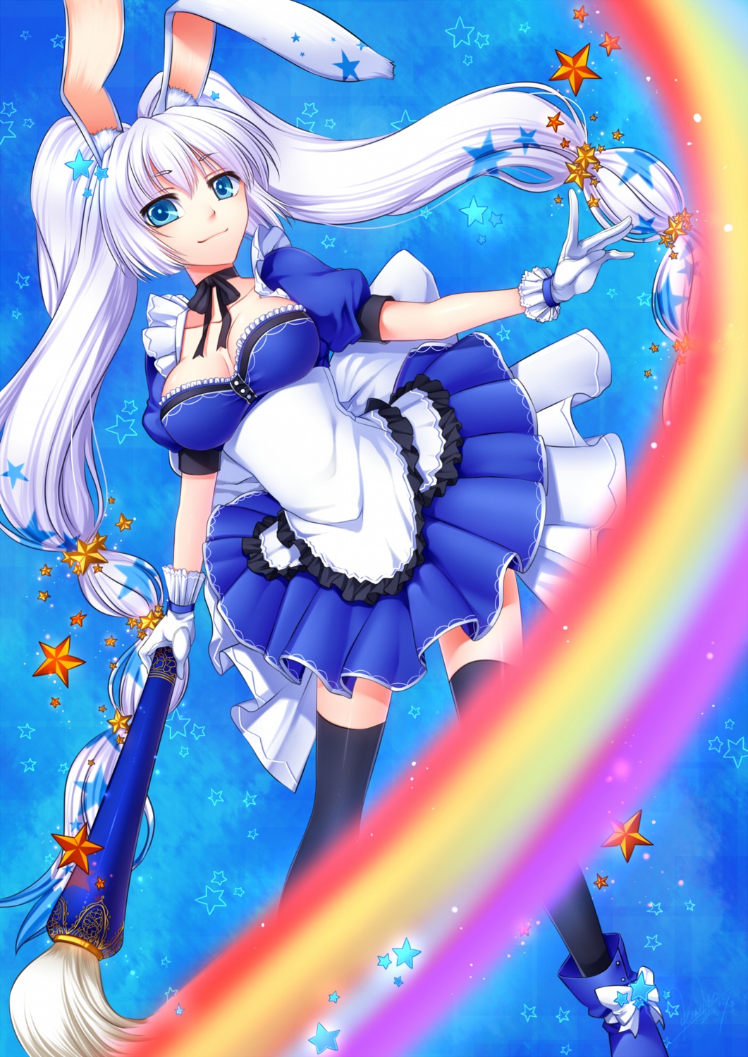 animal_ears, bunny_ears, dress, konshin, lolita_fashion, pixiv-tan, thighhighs