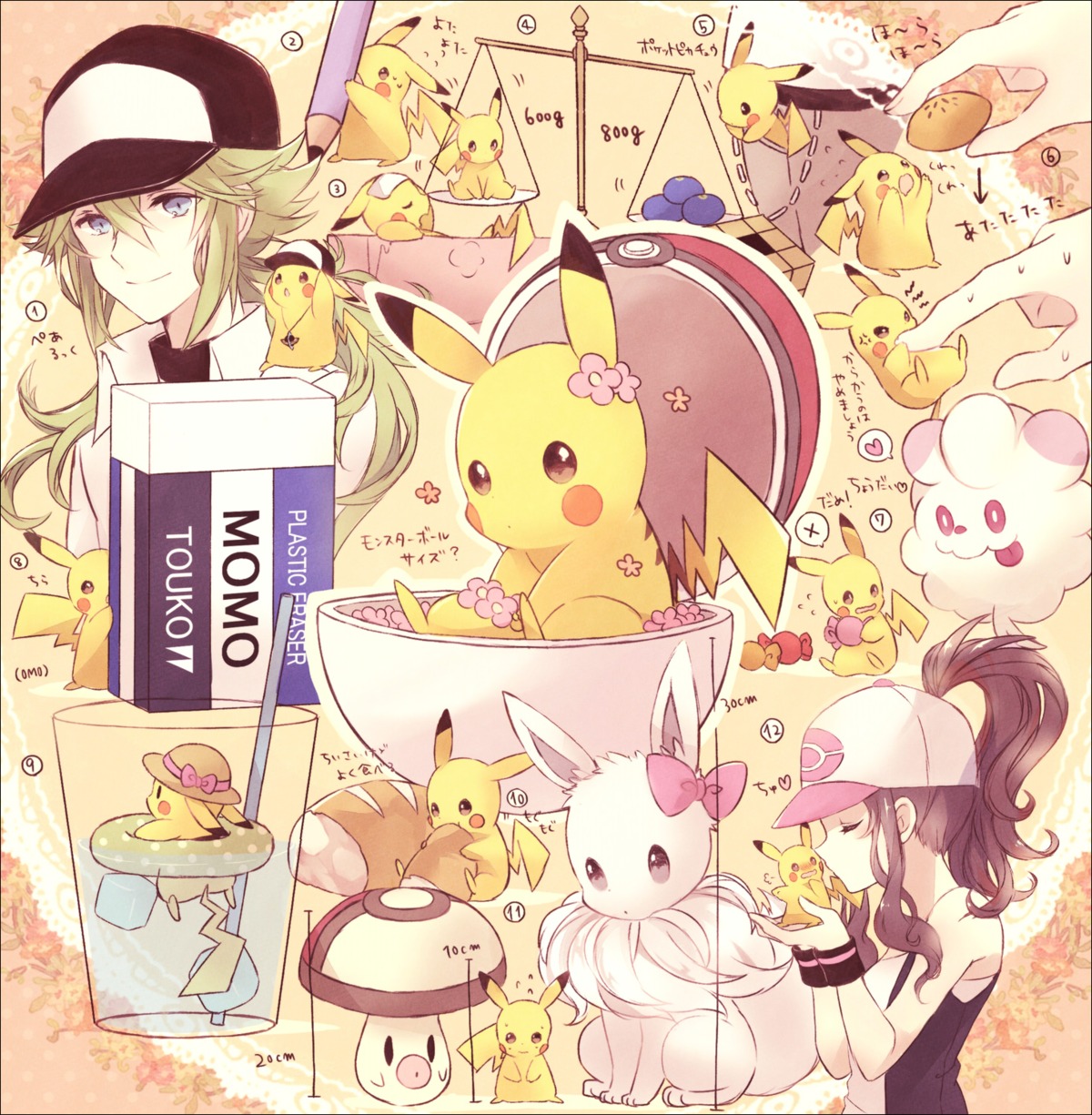 n_(pokemon), pikachu, pokemon, pokemon_b2w2, pokemon_bw, swirlix, torute, touko_(pokemon)
