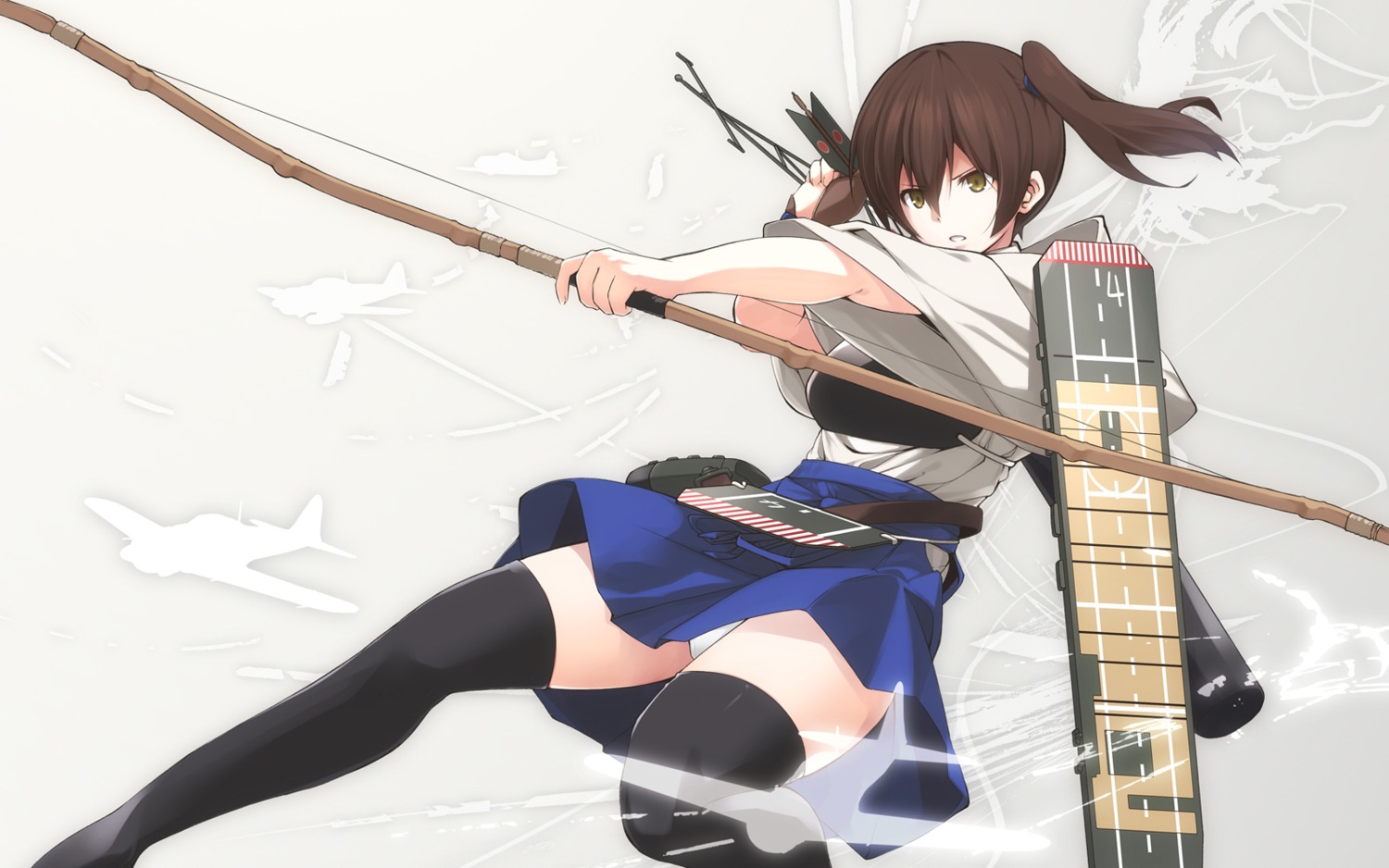 kaga_(kancolle), kantai_collection, nanaku_teiru, pantsu, thighhighs, weapon