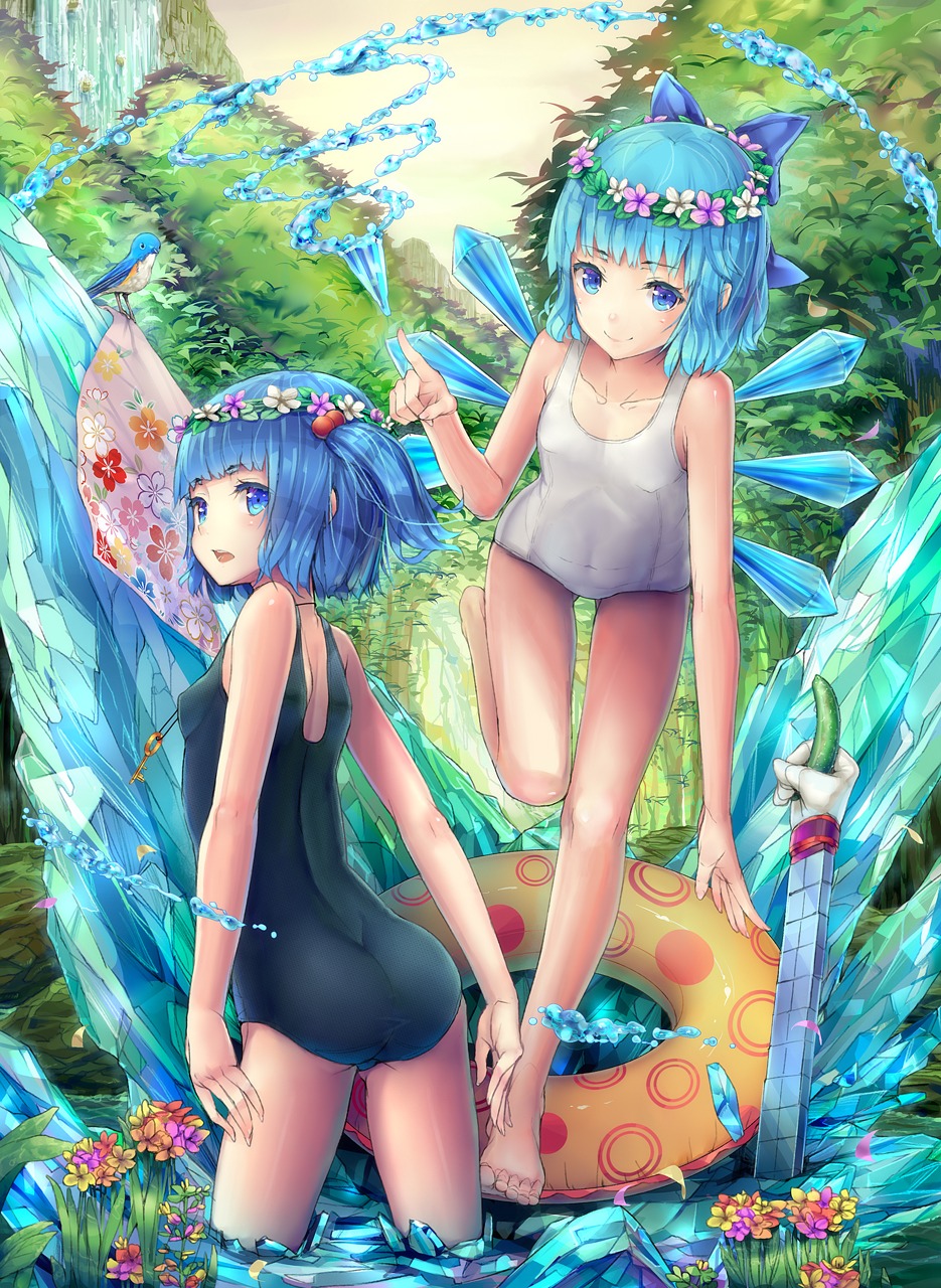 cirno, hourainingyou, kawashiro_nitori, swimsuits, touhou