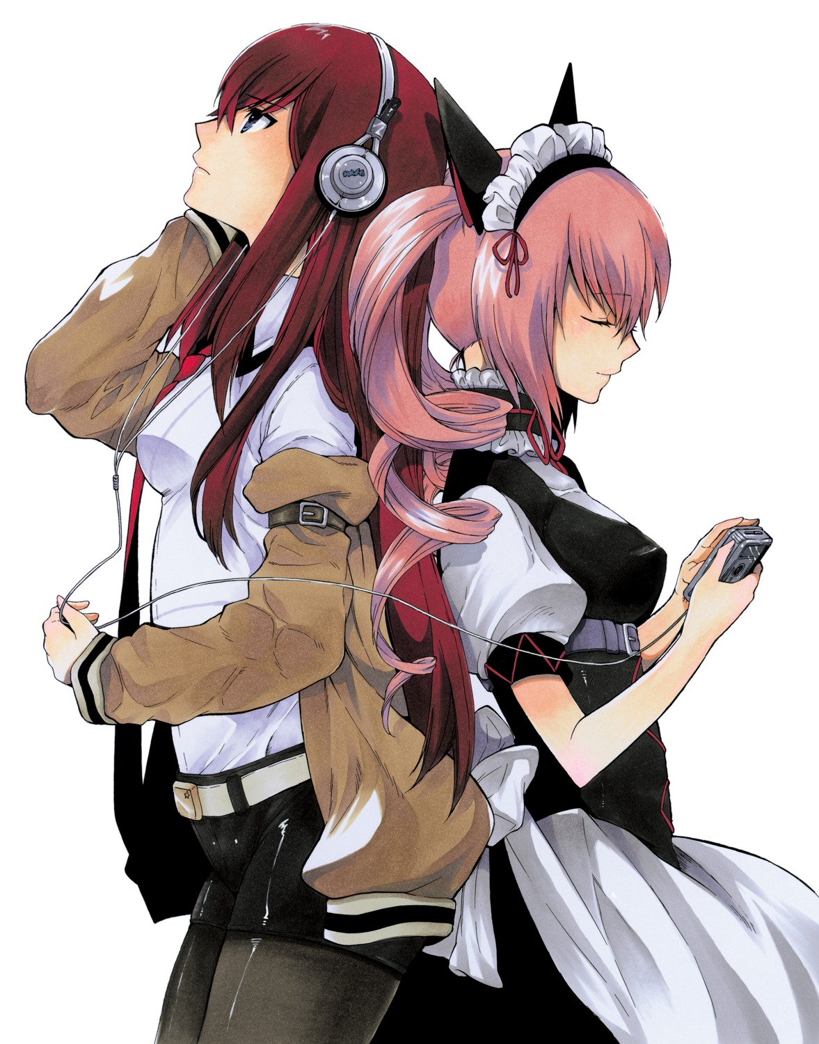 animal_ears, faris_nyanyan, headphones, maid, makise_kurisu, naruie_shinichiro, nekomimi, pantyhose