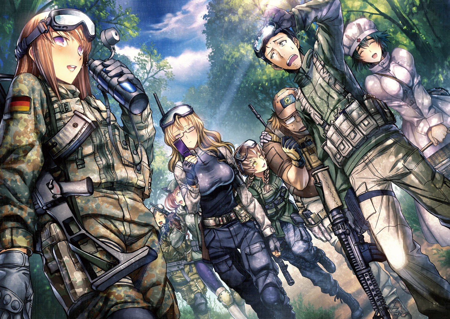 amane_suzuha, breast_hold, faris_nyanyan, gun, hashida_itaru, hiroe_rei, kiryu_moeka, makise_kurisu, megane, okabe_rintarou, shiina_mayuri, steins;gate, tex-mex, trap, urushibara_luka