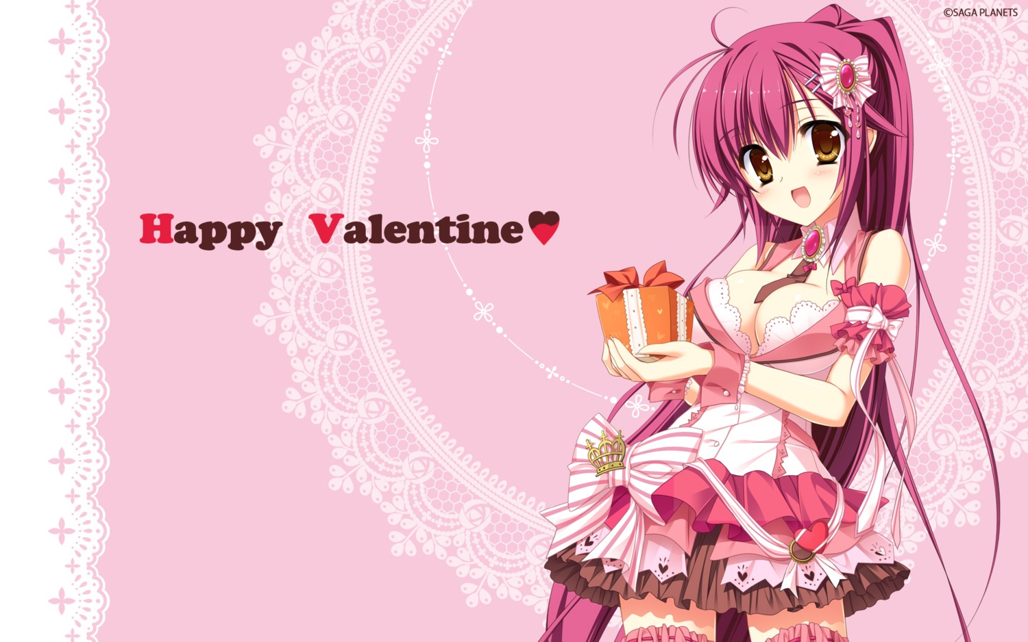 chimaro, cleavage, karumaruka_circle, kousaka_yukiha, saga_planets, thighhighs, valentine, wallpaper