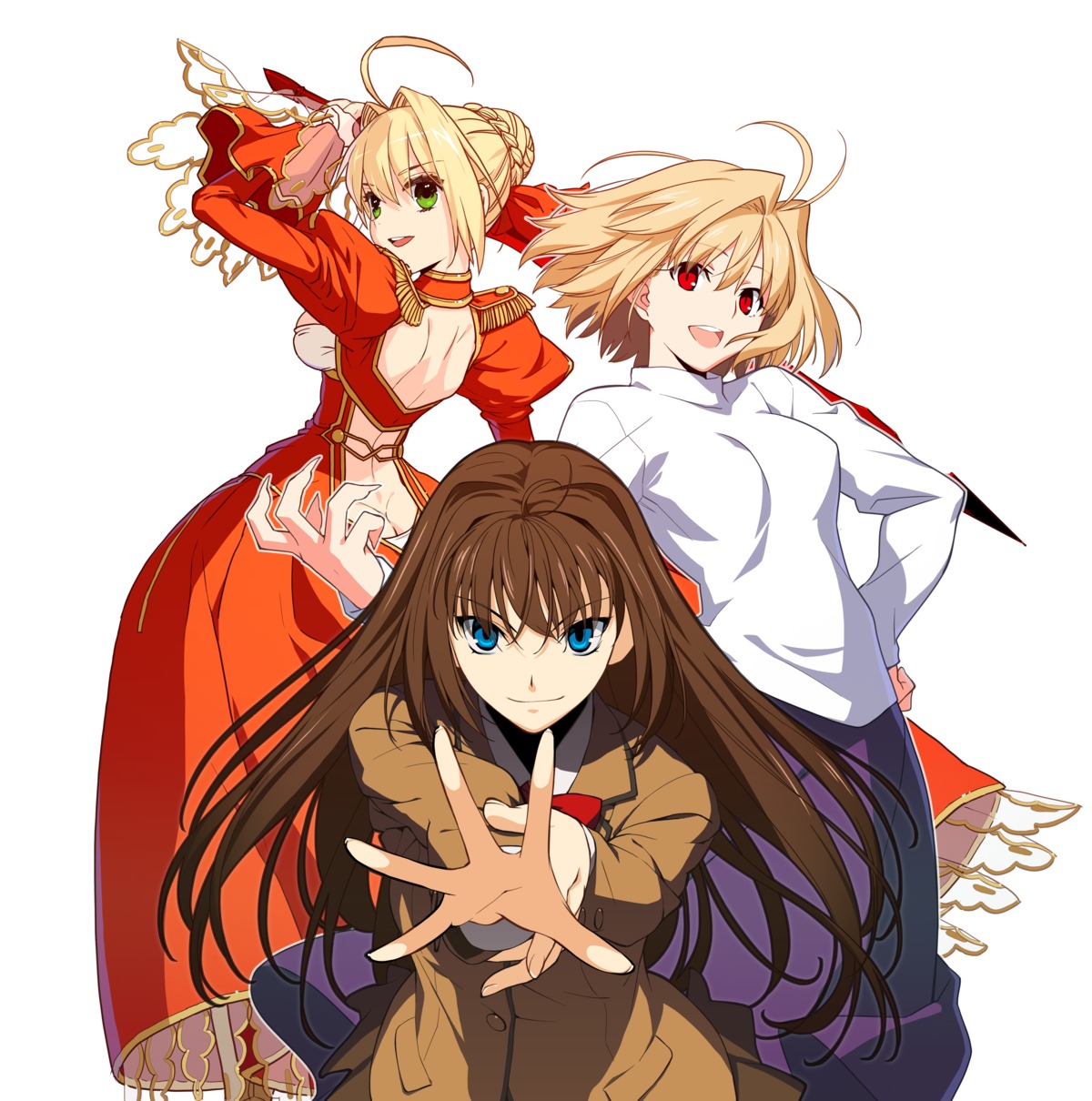 aozaki_aoko, arcueid_brunestud, fate/extra, fate/stay_night, mahou_tsukai_no_yoru, nero_claudius_(fate), takeuchi_takashi, tsukihime