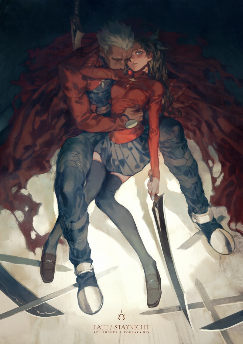 archer, fate/stay_night, ju_rei, sword, thighhighs, toosaka_rin