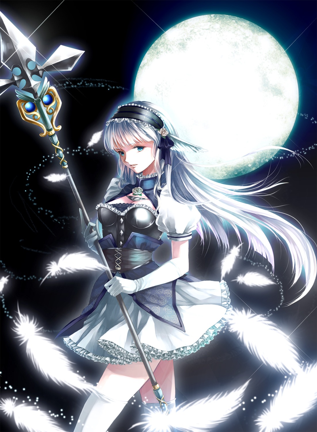 awa_toka, dress, thighhighs, weapon