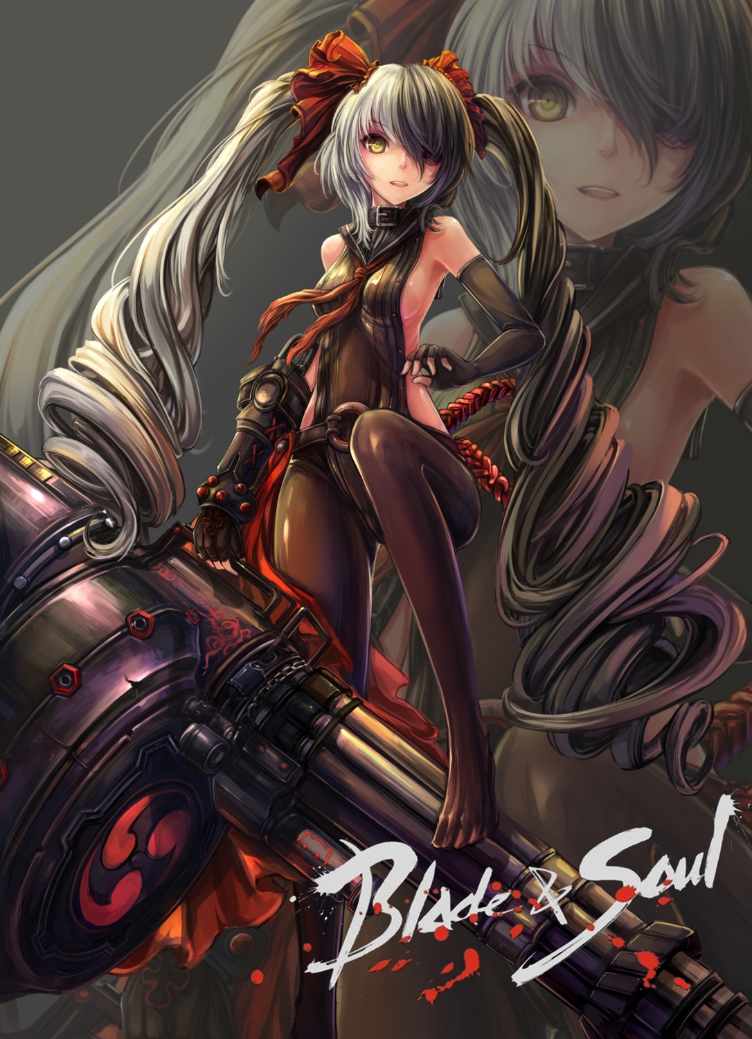 blade_&_soul, bodysuit, ensinn, eyepatch, pantyhose, pohwaran, weapon