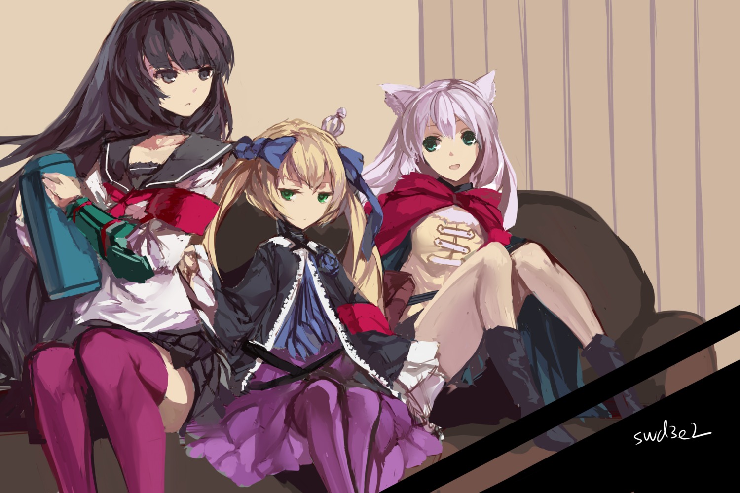 7th_dragon, 7th_dragon_2020, animal_ears, gothic_lolita, hacker_(7th_dragon_2020), lolita_fashion, lucier_(7th_dragon_2020), pantyhose