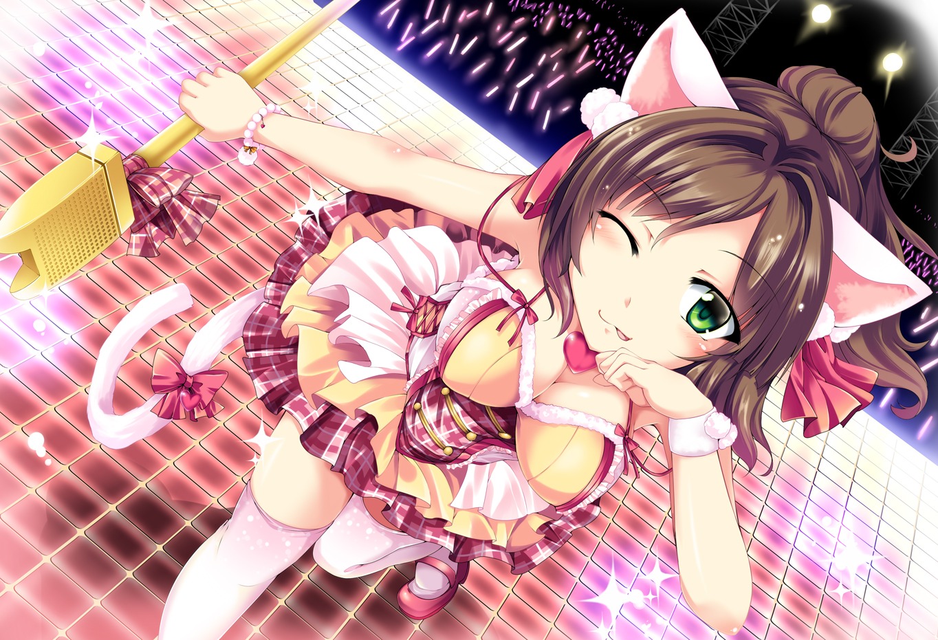 animal_ears, cleavage, fujy, maekawa_miku, nekomimi, stockings, tail, the_idolm@ster, the_idolm@ster_cinderella_girls, thighhighs