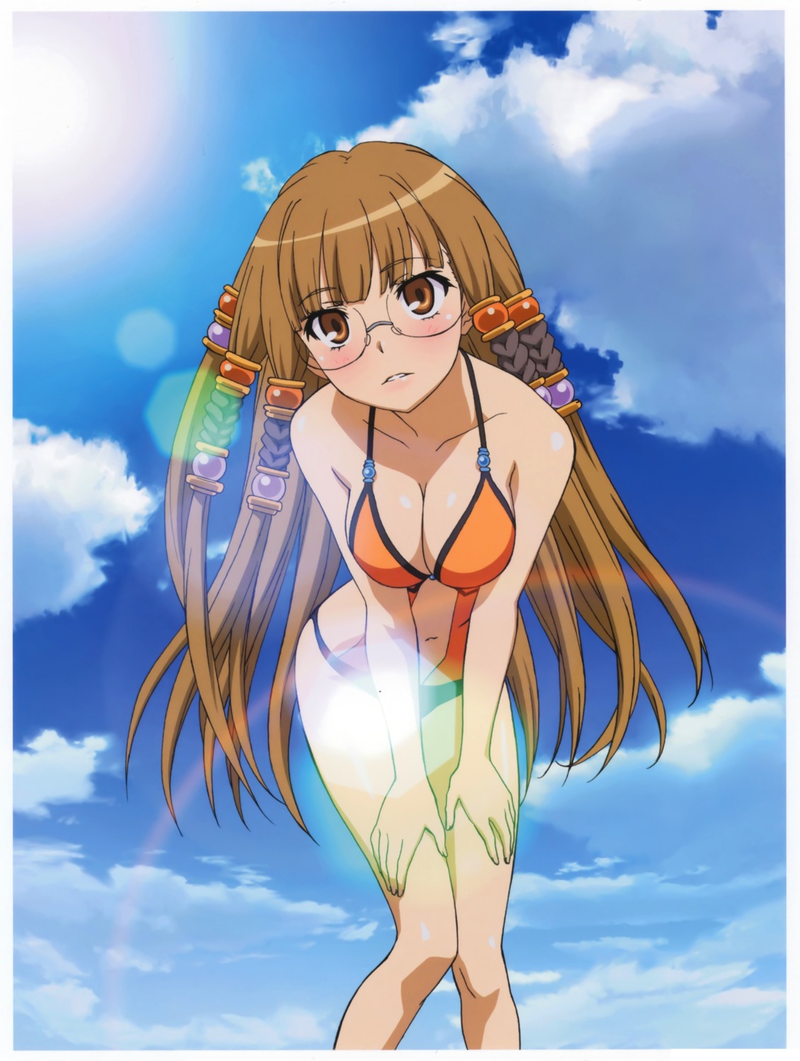 cleavage, elaine(kaku-san-sei_million_arthur), kaku-san-sei_million_arthur, kawada_tsuyoshi, megane, swimsuits