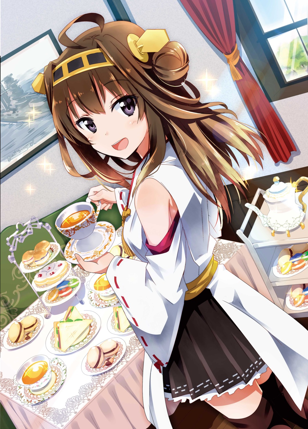 ayuya_naka_no_hito, gochou_(comedia80), japanese_clothes, jpeg_artifacts, kantai_collection, kongou_(kancolle), thighhighs