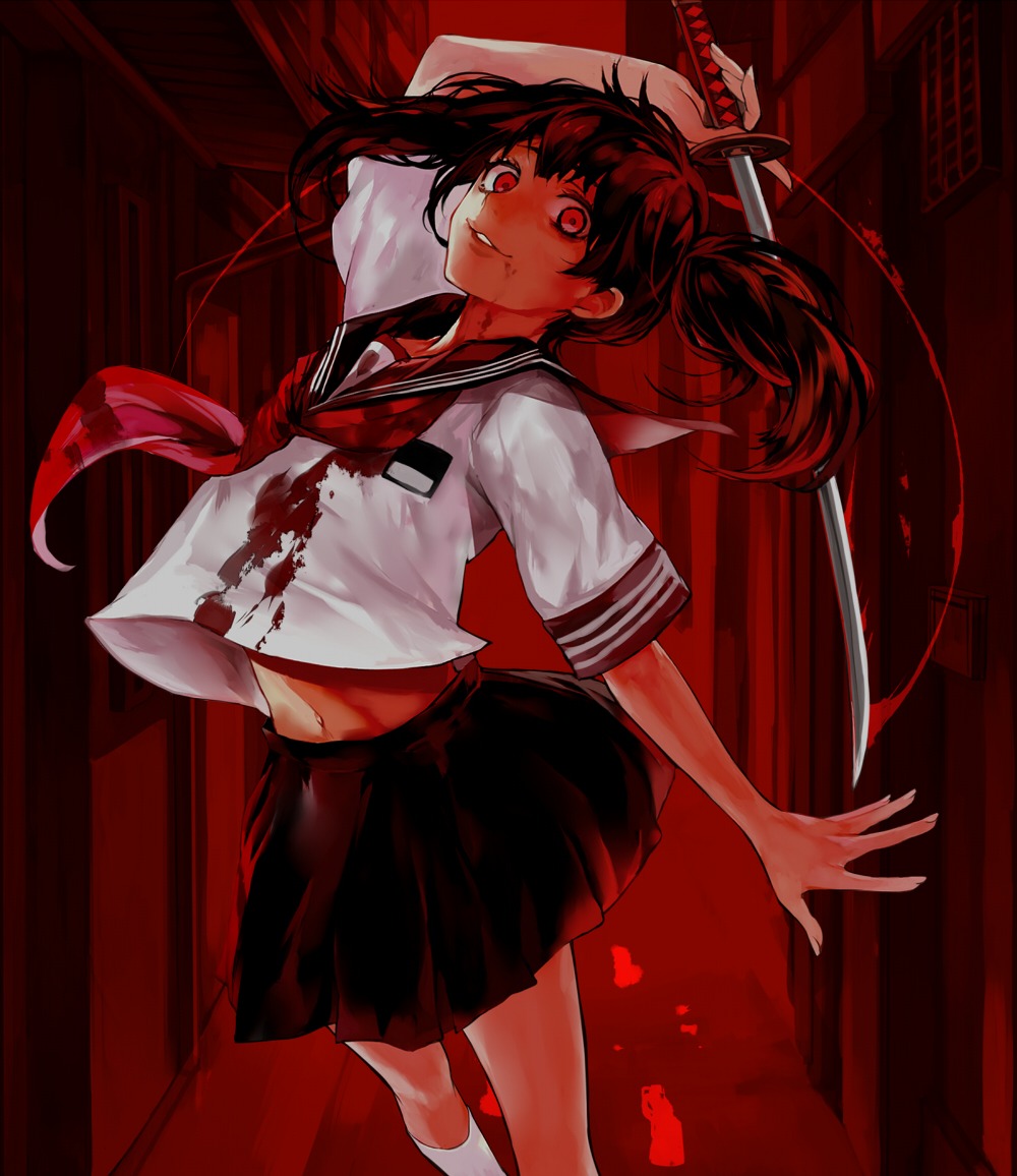 blood, seifuku, siren, sword, tcb, yandere