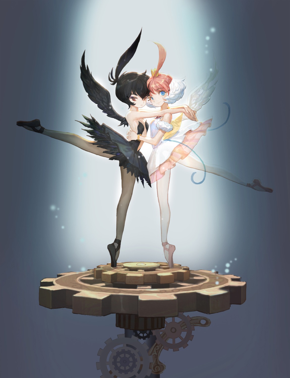 arima_ahiru, dress, hong_yun_ji, kuroha_rue, pantyhose, princess_tutu, wings
