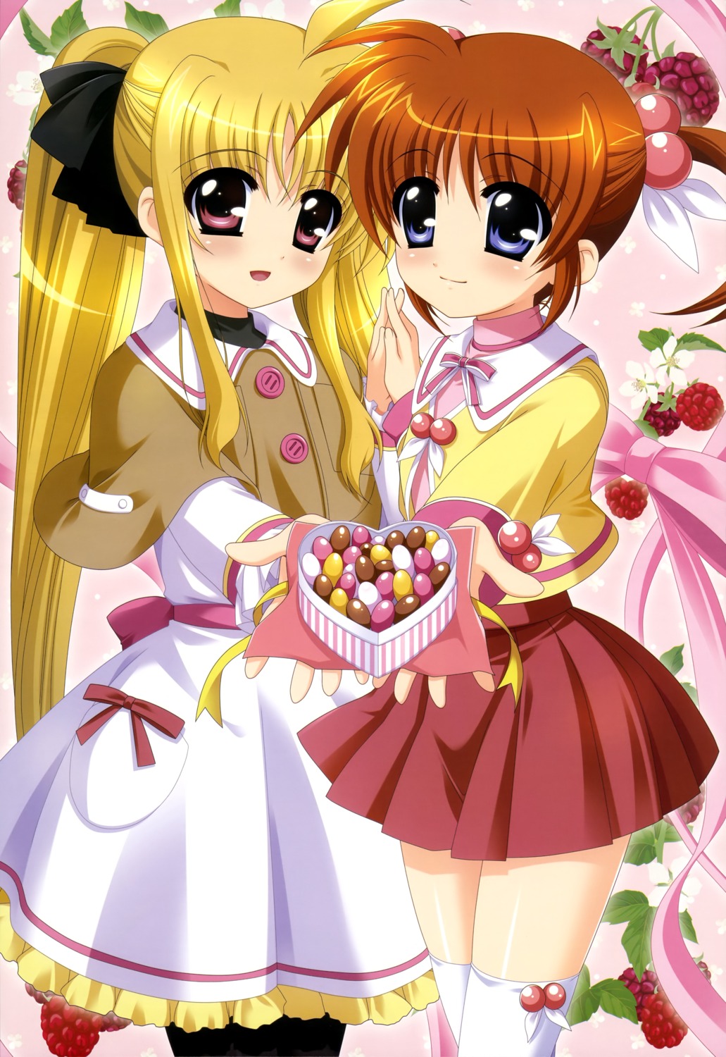 fate_testarossa, higa_yukari, mahou_shoujo_lyrical_nanoha, pantyhose, takamachi_nanoha, thighhighs, valentine