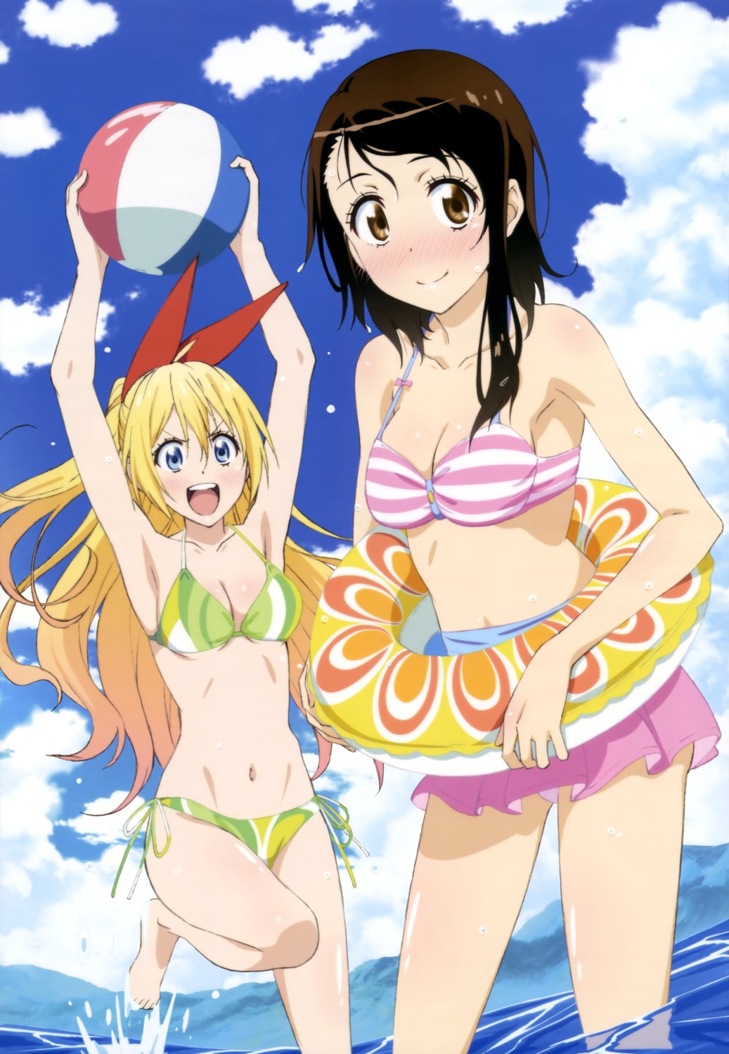 bikini, cleavage, kirisaki_chitoge, nisekoi, onodera_kosaki, shiotsuki_kazuya, swimsuits