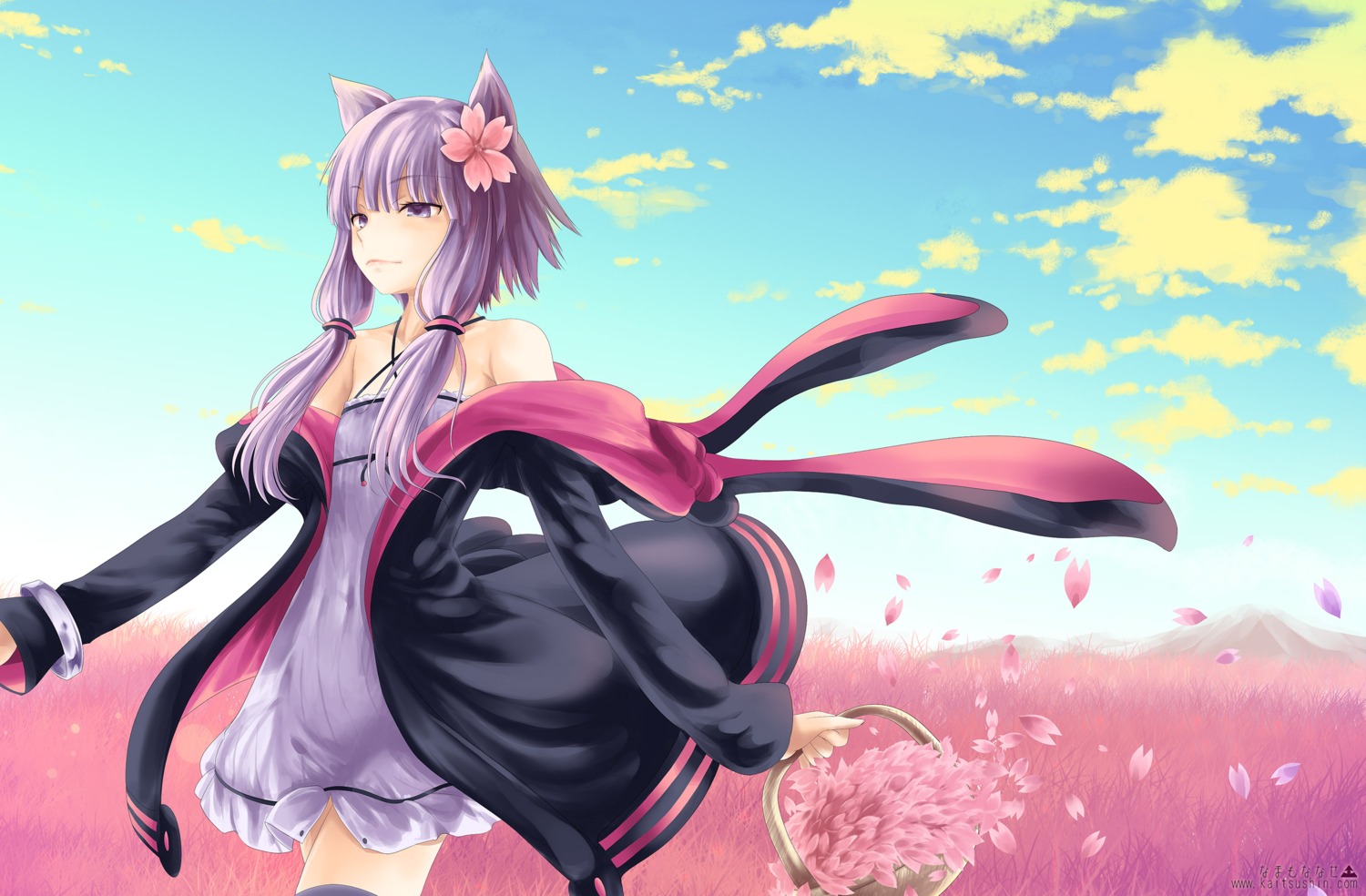 animal_ears, dress, namamo_nanase, nekomimi, thighhighs, vocaloid, yuzuki_yukari
